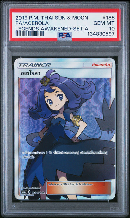 PSA 10 FA/ACEROLA 2019 POKEMON THAI SUN & MOON LEGENDS AWAKENED